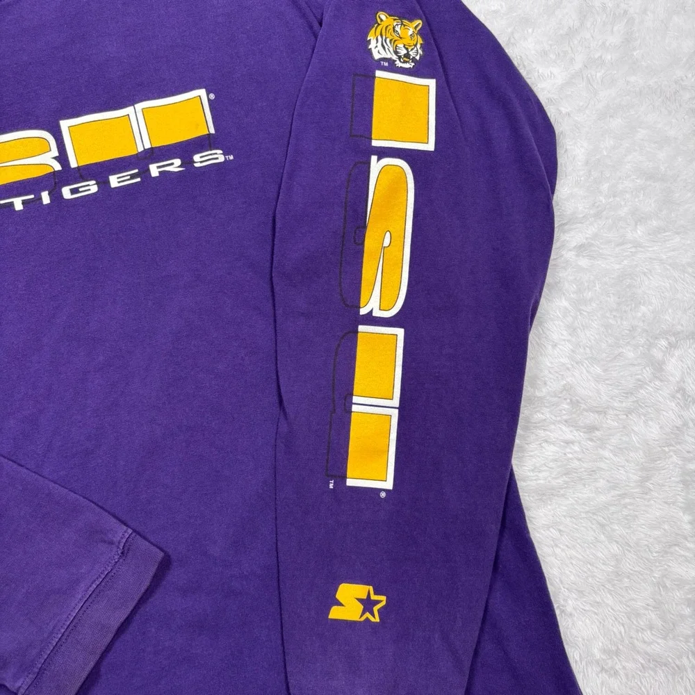 VTG 90s Starter LSU Tigers Long Sleeve T-Shirt Men XL Purple Spellout Fan Alumni
